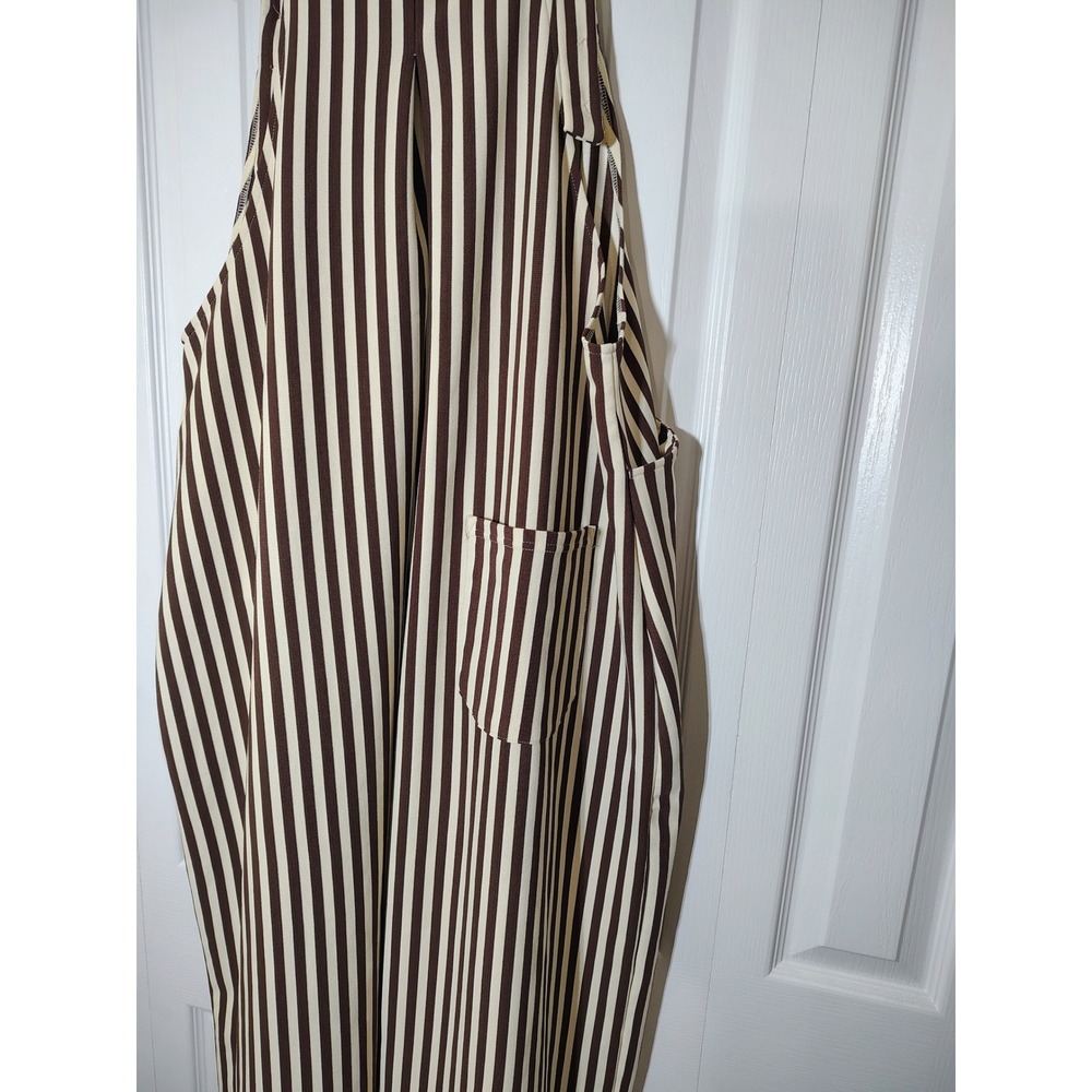 Halara Brown Striped Wide Leg Overalls XL Petite Sleeveless Pockets Jumpsuit - Picture 6 of 8